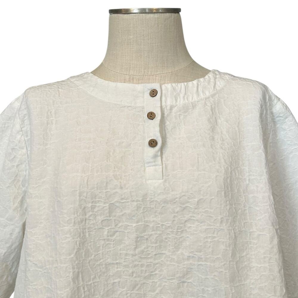 White Textured Henley Cotton Linen Boxy Oversized Top Cottagecore XL - Picture 5 of 14